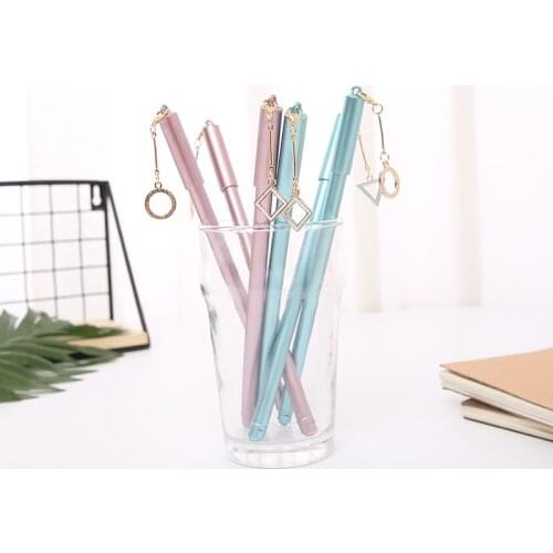 40pcs Creative Stationery Student Pen Alloy Drop Oil Geometry Pendant Gel Pen Black Ink Pen School Supplies Office Supplies