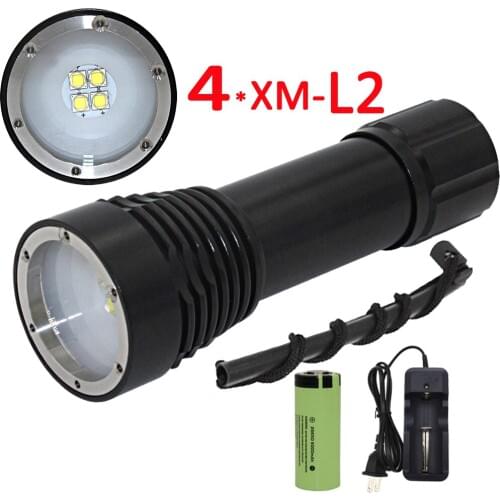 Photography Video Diving flashlight 4x XM-L2 LED Underwater Torch Lamp Waterproof Scuba Dive Lantern+ 26650 Battery +Charger