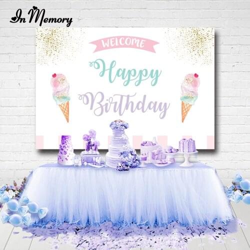 InMemory Ice Cream Party Photography Backgrounds White Gold Glitter Girls Birthday Party Backdrop For Photo Studio 7x5ft Custom