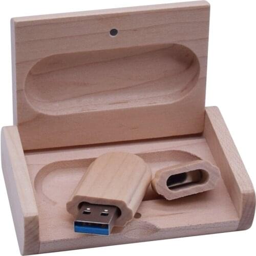 Maple Wooden + Box Usb Flash Drive Pen Drive Usb 3.0 Memory Stick High Speed Pendrive 64g 32g 8g 16g Custom Logo Gifts Wedding