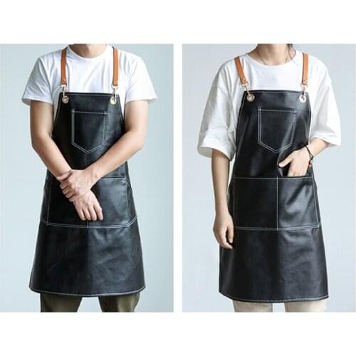 Leather Working Apron Cross Back Adjustable Chef Apron Multi-pocket Sleeveless Adjustable Strap and Large Pockets for Kitchen Ga