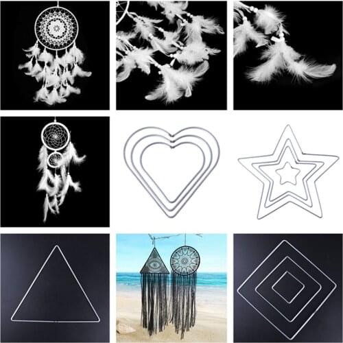 Metal Dream Ring Macrame Craft Hoop DIY Wedding Wind Chime Hanging Decorations Accessory Square Three sides Star Heart Feathers