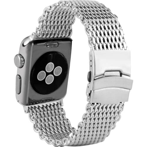 Milanese Shark Mesh Watch Band For Apple Watch Band 42MM 38MM Metal Bracelets Strap Silver Buckle Luxury Stainless Watch Bands
