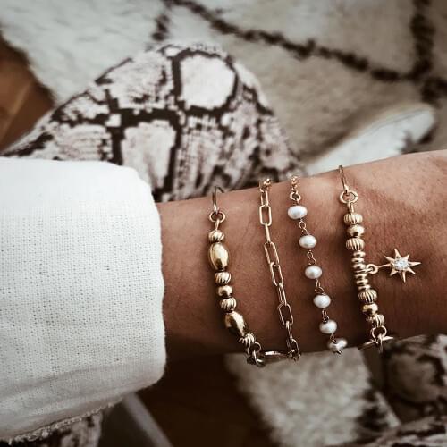 2020 Boho Multilevel Chain New Vintage Bracelet Fashion Bracelets For Women Golden Faux Pearl Crystal Sun Pendant Jewelry Gift