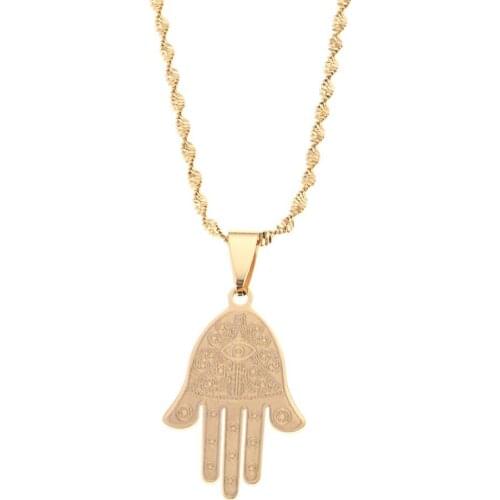 Fashion Egyptian Eye of Good Luck Fatima Hamsa Hand Pendant Necklace Hand Palm Jewelry