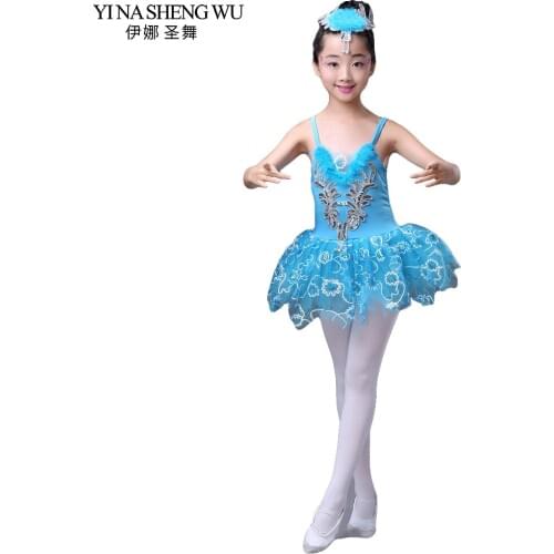 New Girl Ballet Dress Children Lace Leotard Swan Lake Ballet Costumes Professional Ballet Tutus Dancewear Sequin Feather Dress