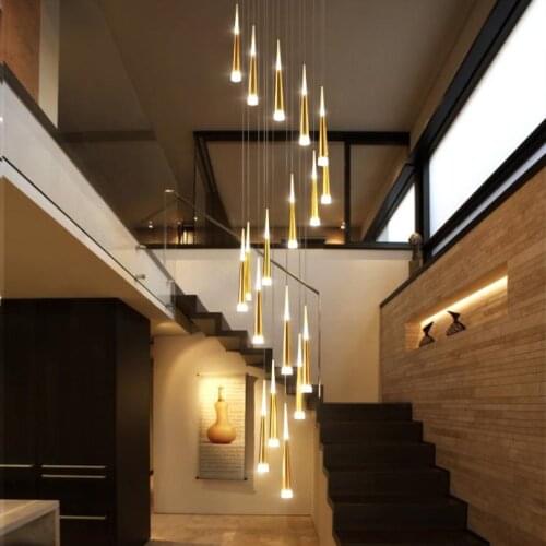 New Modern LED chandelier lighting Staircase Long Pendant Lamp Aluminum body Hanging lamp For indoor stairs Decor Fixtures
