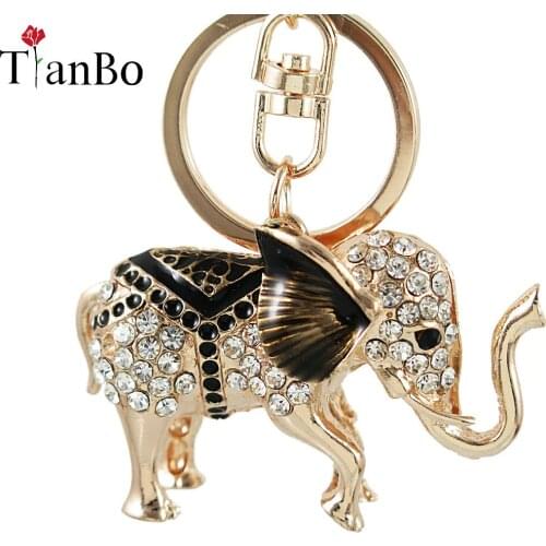 Novelty Item Creative Jewelry Crystal Elephant Gold Color KeyChains Car Keyring Women Bag Pendant Trinket jewelry