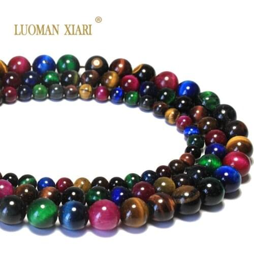 Wholesale AAA+ Colorful Tiger Eye Round Natural Stone Beads For jewelry Making 6/8/10/12 mm DIY Bracelet Necklace Strand 15