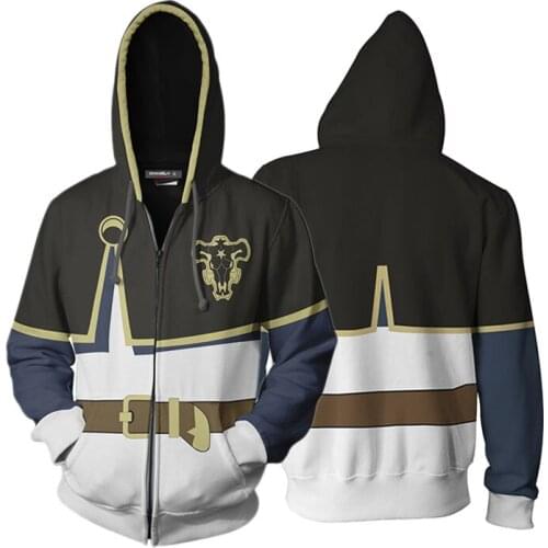 Wholesale Black Clover Asta Yuno Hoodie Anime 3D Printed Cosplay Zipper Hooded Jacket Mens Casual Sweatshirt Zip Up Autumn Coat