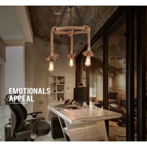 Nordic Rustic Loft Industrial Pendant Light Fixtures With 3 Lights Wrount Iron Rope Vintage Lamp Hanglamp Lamparas Lighting