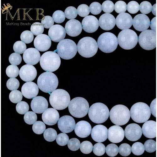 Natural Aquamarines Stone Beads For Jewelry Making Round Spacer Loose Beads DIY Bracelets Necklace Jewellery 6/8/10mm 15inches