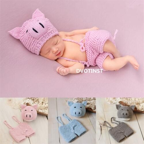Dvotinst Newborn Photography Props Baby Animals Pig Bonnet Pants Outfits Set Fotografia Accessories Studio Shoots Photo Props