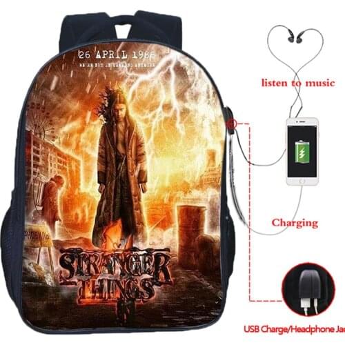 USB Charge Stranger Things Backpack Boys Girls School Bags Teens Book Knapsack Travel Laptop Rucksack Students School Gift
