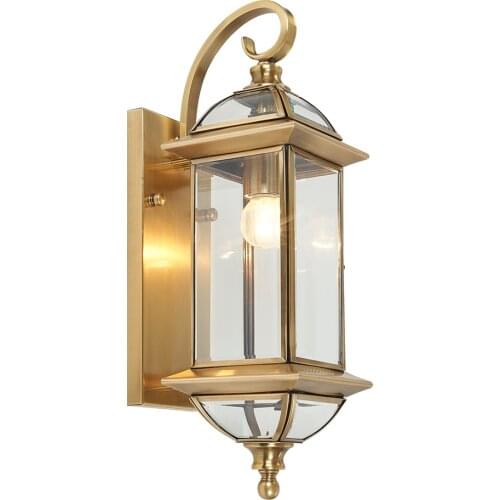 Garden gold outdoor lighting Fixtures retro H65 Copper Wall Lamp Courtyard Balcony Waterproof outdoor Wall sconce LED Luminaire