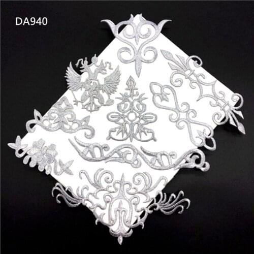 5Pcs retro manystyle silver Patches Stickers Ironing on clothes DIY Badges Embroidered Lace Applique For DIY Wedding Dress DA940