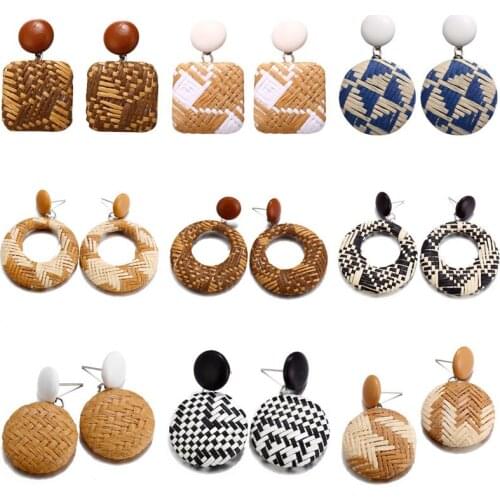 Modyle Multiple 2019 Korea Handmade Bamboo Braid Drop Earrings New Fashion Rattan Vine Knit Long Earrings For Women Girl