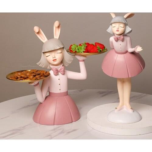 Nordic Short Hair Rabbit Girl Porch Key Storage Ornaments Living Room Table Receives Tray Home Decoration Accessories Gifts