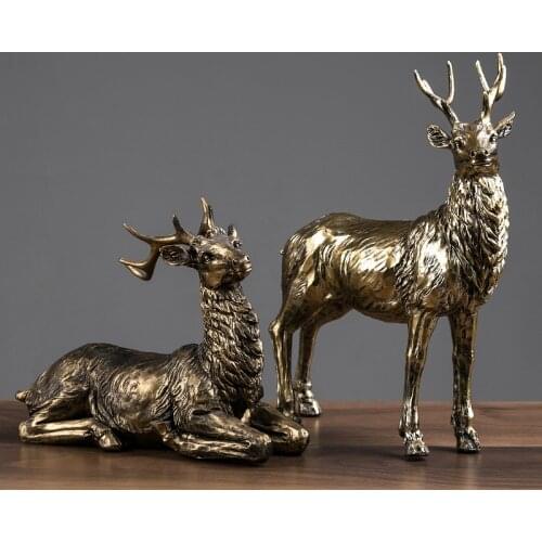 EUROPEAN STYLE RESIN DEER FIGURINE STATUE HOME LIVING ROOM DECOR CRAFTS ANIMAL SCULPTURE MODERN DESKTOP ORNAMENT CREATIVE GIFTS