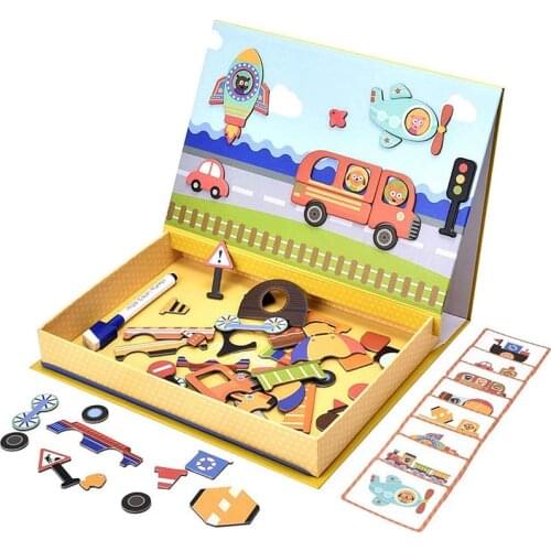 Vehiches Animals Magnetic Puzzles Kids Montessori Toy Educational Toys For Children Magnets Jigsaw Puzzle Games Drawing Board