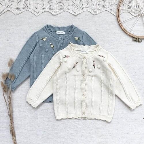 Autumn Winter Baby Girls Knitted Cardigan Flower Embroidery Handmade Sweater Baby Girls Cardigan Sweater Kids Knitted Coat