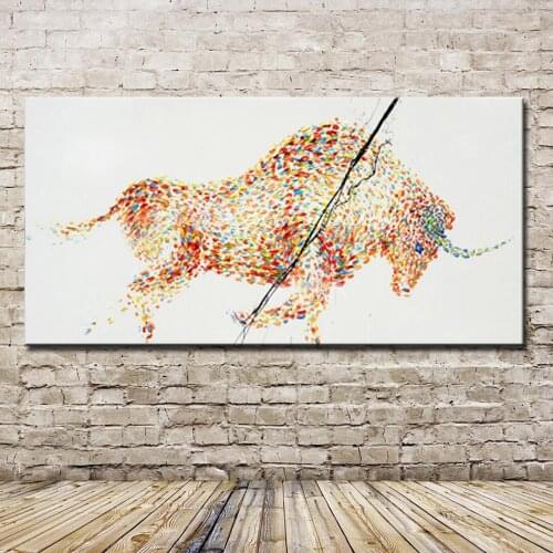 Mintura Handpainted Strong Bull Oil Painting On Canvas Modern Abstract Animal Pop Art Poster Wall Pictures For Office Decoration