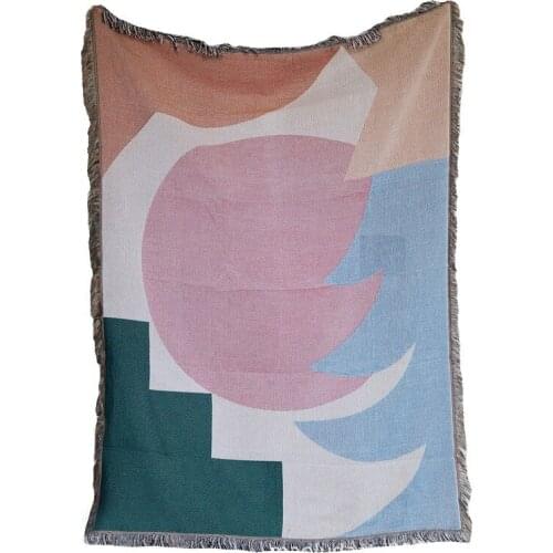 Jacquard Sofa Knitted Thread Blanket With Tassel Pure Cotton Home Decor Wall Hanging Tapestry Geometry Sofa Cover Blankets