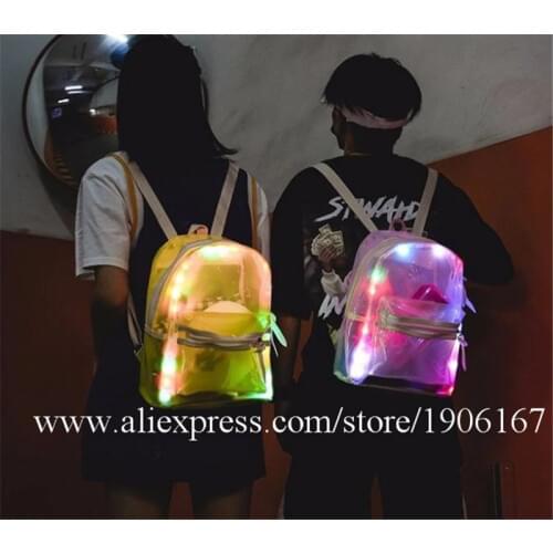 Led Luminous Womens Bag LED Light Up Transparent Backpack Electronic Festival Beach Plastic Led Illuminated Backpack Stage Prop
