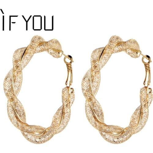 IF YOU 1pair Punk Gold Color Round Net Corrugated Stud Earrings For Women Men Trendy Alloy Earring Brinco Jewelry