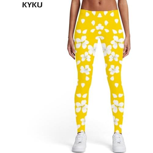 KYKU Brand Flower Leggings Women Yellow Sexy Art Ladies Graffiti Printed pants Ink 3d Print Womens Leggings Pants Jeggings