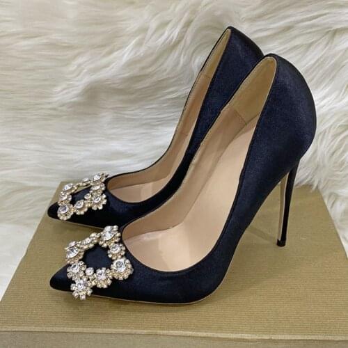 Pearl flowers metal fasteners design bling pointed toe 8cm 10cm 12cm high heels work party all-match women pumps BM029 ROVICIYA