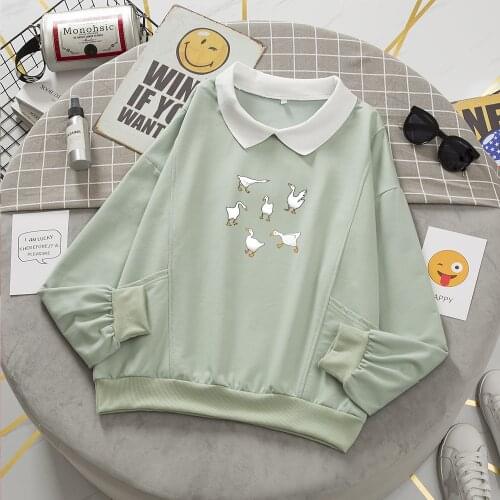 Women Harajuku Cute Cartoon Hoodies Ulzzang Clothes Korean Womens Hoodies Harajuku Walking Goose Cute Sweatshirt Women Oversize