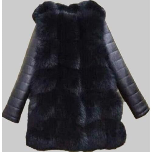 Lisa Colly High Quality Women Imitation Fox Fur Coat Jacket PU Long Sleeves Warm Winter Coat Overcoat thick Fur Coat Outwear