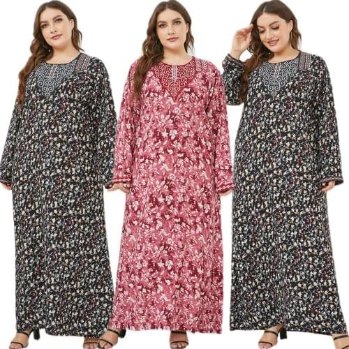 Plus Size 3Xl Kaftan Women Embroidery Maxi Dress Print Loose Caftan Dubai Abaya Turkey Robe Muslim Gown Islamic Clothing Abayas
