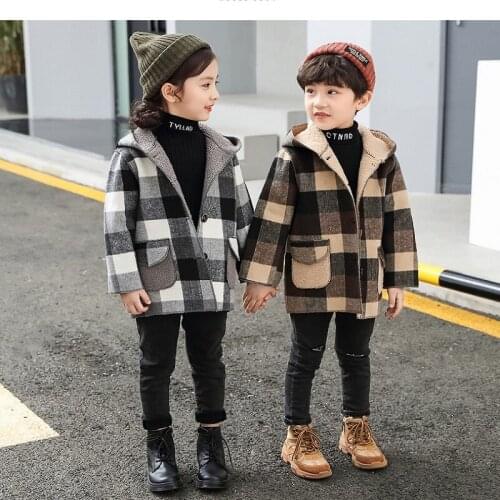 Winter 2-7Years Boys Girls Warm Wool Coat Childrens Outwear Plush Thickened Hooded Casual Costume Jacket For Kids Clothes Tops