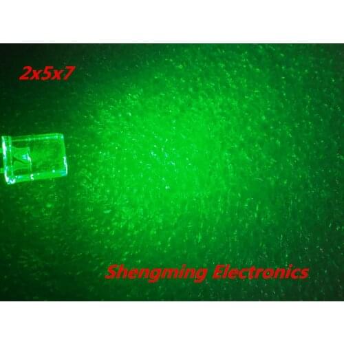 100PCS 2x5x7 Green Color Led 3.0~3.4V 120deg 2*5*7 MM water clear