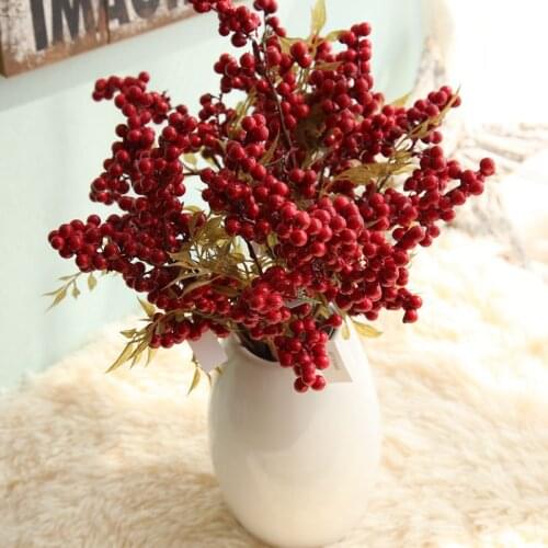 2pcs Artificial Silk Single Red Christmas Xmas Berry Bacca Bead For DIY Flower Bouquet Accesories Home Decorative Flower