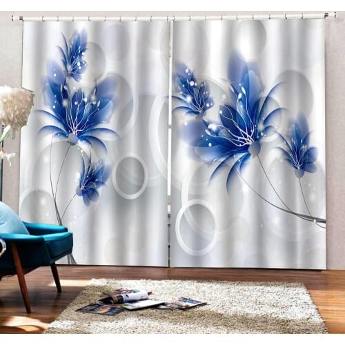 3D Living Room Curtains blue flower Curtains Blackout Modern Brief 3D Curtains For Girls Room circle design Drapes