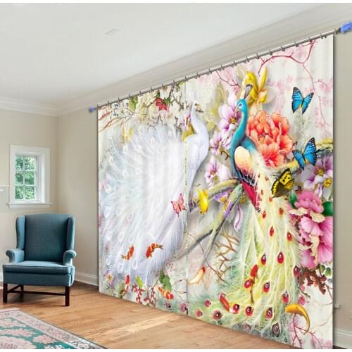 3D Window Curtain Luxury Blackout Living Room office Bedroom Drapes Cortina Rideaux Customized size Beautiful peacock pillowcase