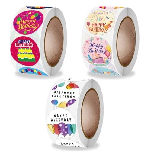 500PCS Cute Happy Birthday Sticker Birthday Gift Decoration Label Sealing Balloon Cake Label Packaging Scrapbook Sticker