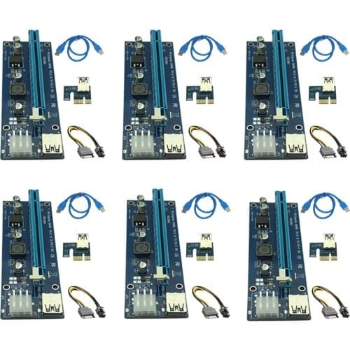 6pcs 006C USB 3.0 PCI-E Express 1X 4x 8x 16x Extender Riser Adapter Card SATA 15pin Male to 6pin Power Cable for Bitcoin Mining