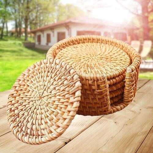 6Pcs/ Drink Coasters Set For Kungfu Tea Accessories Round Tableware Placemat Dish Mat Rattan Weave Cup Mat Pad Diameter