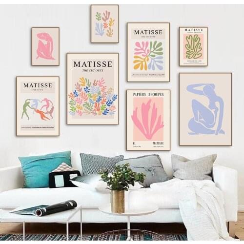 Abstract Matisse Girl Coral Colorful Leaf Nordic Posters And Prints Wall Art Canvas Painting Wall Pictures For Living Room Decor