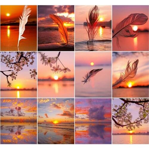 AZQSD DIY Painting By Number Canvas Kits Sunset Landscape Home Decoration 40x50cm Pictures By Numbers River Handpainted Gift