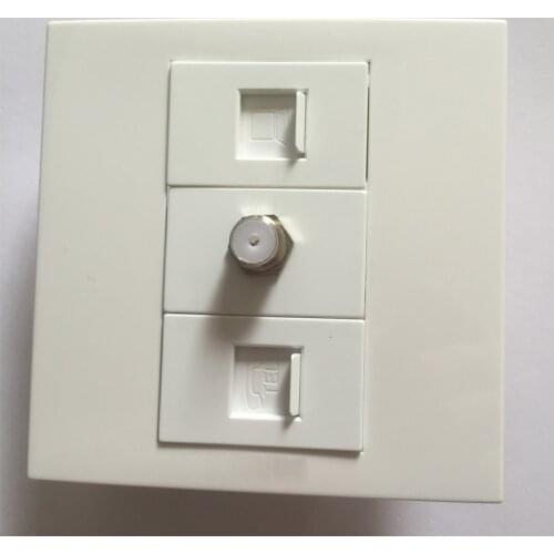 Free Shipment Quality White Color 86x86mm Wall Panel RJ45 + Digital TV + RJ11 Telephone Face Plate Wholesale Retail Cheap Price