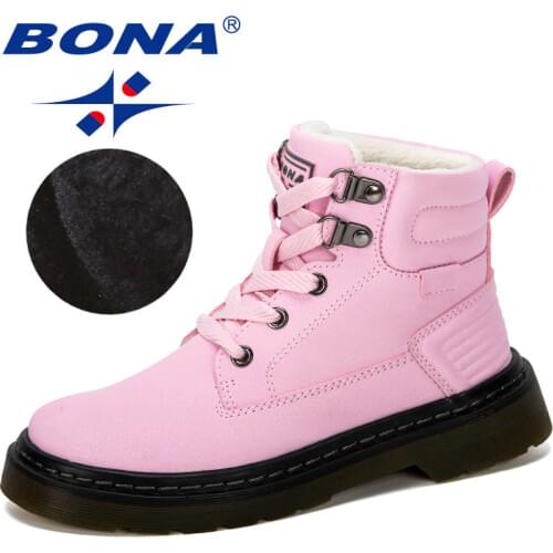 BONA 2019 New Designer Leather Motorcycle Boots Winter Kids Snow Boots Brand Girls Princess Shoes Children Outdoor Boots Trendy