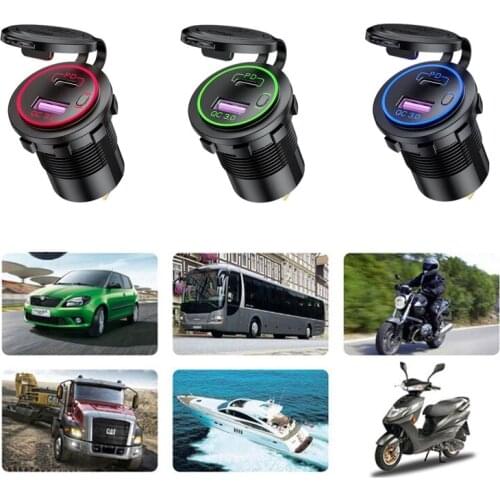 12V QC3.0 USB Type C PD Fast Car Charger with Switch for Cellphone Tablet GPS AXYF