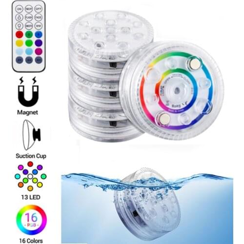 RGB Submersible Lamp Magnetic Suction Cups 13LED RF 21key Remote Control Underwater Night Light Fountain Swimming Pool Party