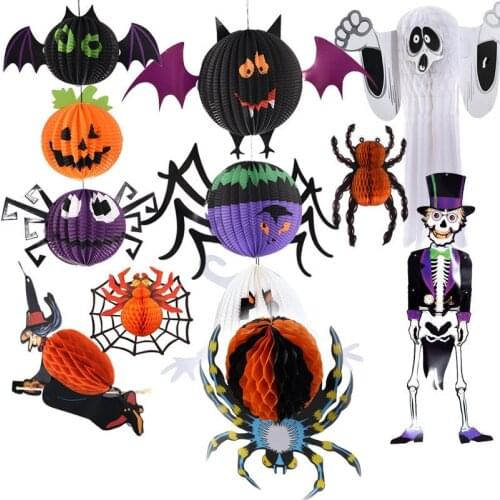 Halloween Decorative Paper Pendant Spider Pumpkin Witch Decorative Paper Lantern For Halloween Party Decoration KIds ASD170
