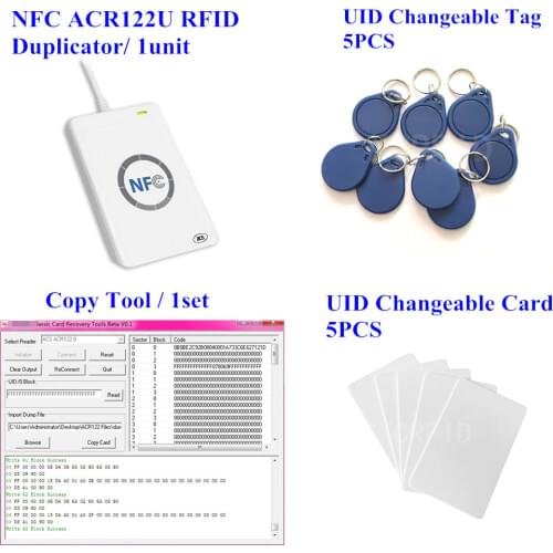 ACR122u NFC Reader Writer 13.56Mhz RFID Copier Duplicator + 5pcs UID Card + 5pcs UID Tag + M-ifare Copy Clone Software